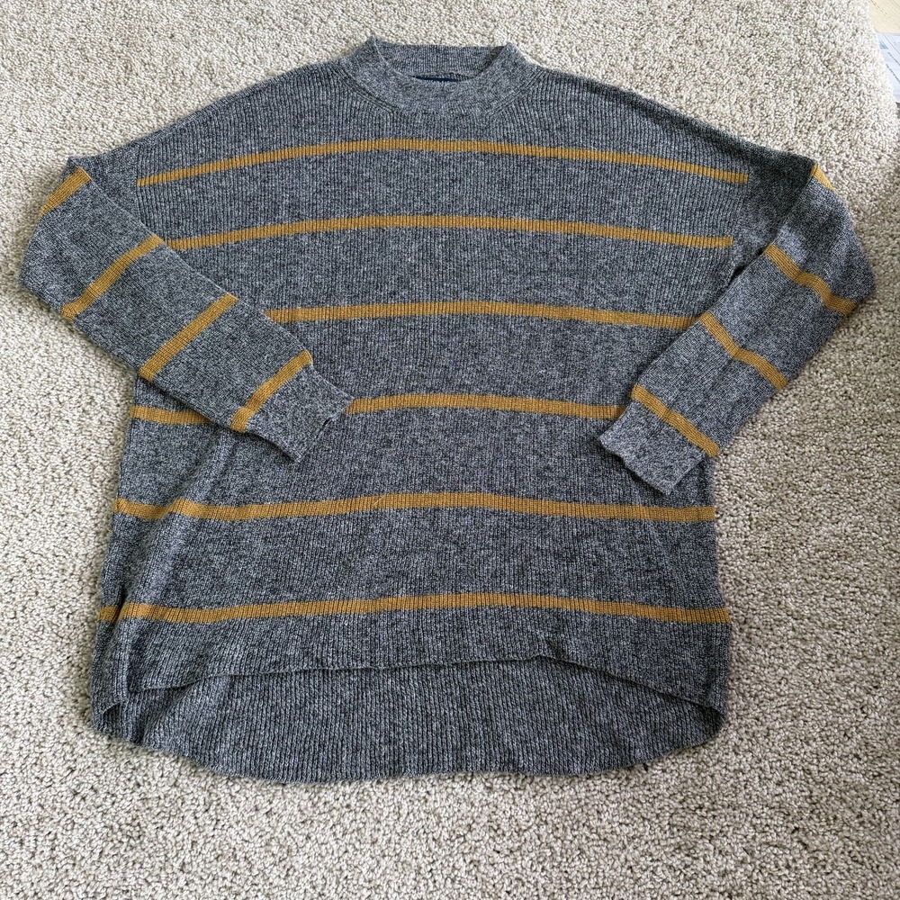 American Eagle Sweater Womens S Gray Striped Mock Neck Tunic Knit Long Sleeve